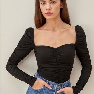 Reformation Esra Ruched Long Sleeve Top